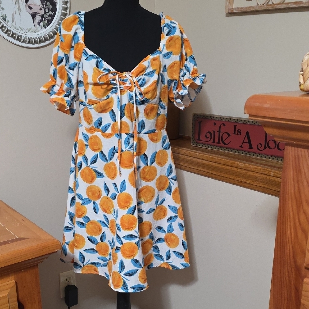 Floral Mini Dress with Orange and Blue Accents